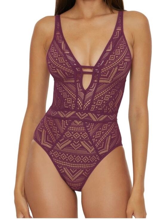 BECCA Other - Becca by Rebecca Virtue Color Play Purple Crochet Lace Illusion Swimsuit Sz.S